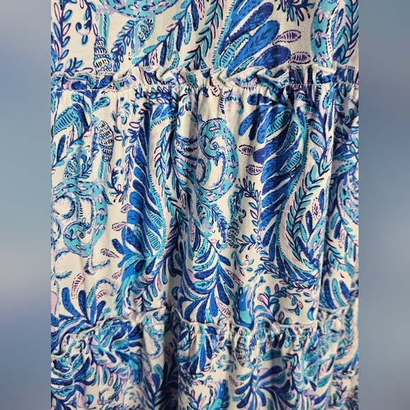 Lilly Pulitzer Loro Mini Dress Baha Blue Bird Ruffle Tank Straps Tiered Hem XL - Picture 6 of 11